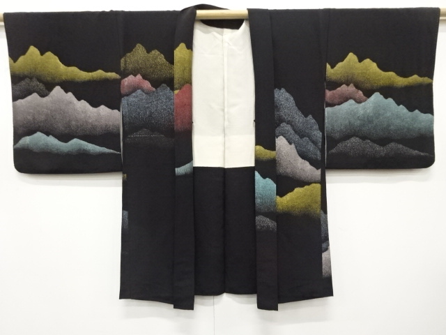  大正ロマン　漆　山並模様織り出し　一つ紋　羽織